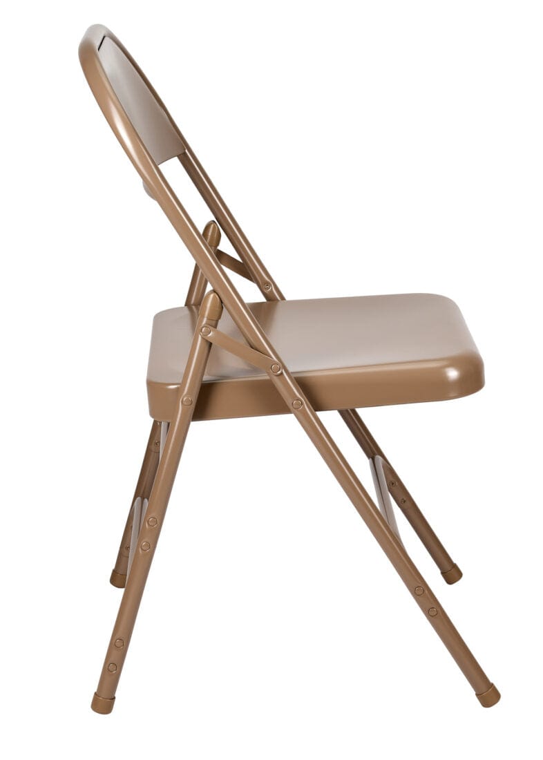 Chivari 48 Brown Metal Folding Chairs + 6  Heavy Duty Plastic 72x30 Banquet Tables  + Hybrid Folding Chair and Banquet Table  Cart CFMBR-48-6RT-KT