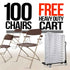 Chivari 100 Pack Brown Plastic Folding Chair and Cart Bundle with Strap CFPBR-100GCRTS-KT