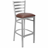 Ladder Back Bar Stool with Silver Frame and Brown Vinyl Seat