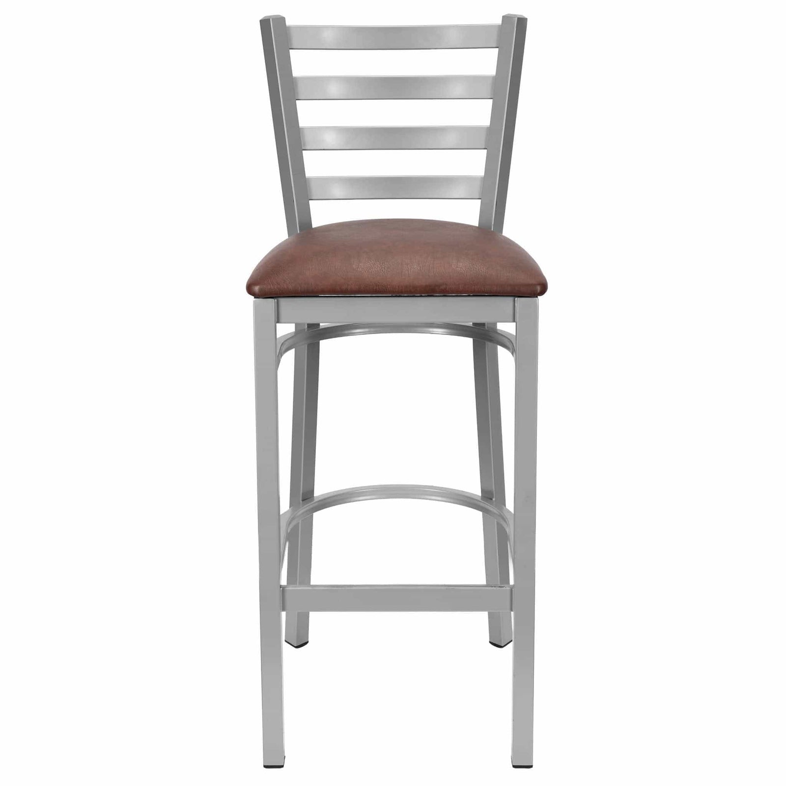 Chivari Ladder Back Bar Stool with Silver Frame and Brown Vinyl Seat BLMSVBR-ZF-KT
