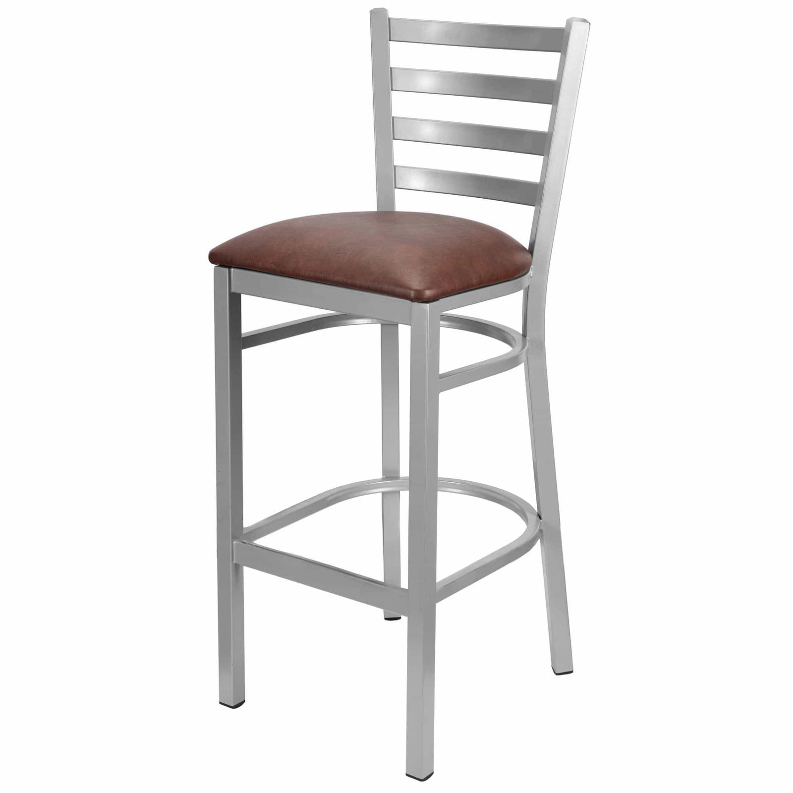 Chivari Ladder Back Bar Stool with Silver Frame and Brown Vinyl Seat BLMSVBR-ZF-KT