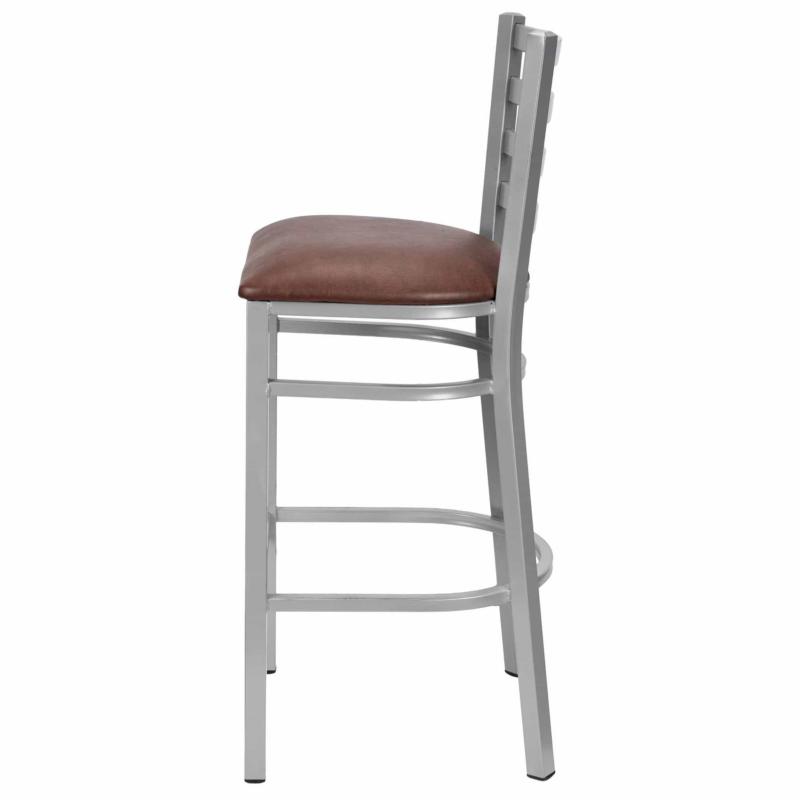 Chivari Ladder Back Bar Stool with Silver Frame and Brown Vinyl Seat BLMSVBR-ZF-KT