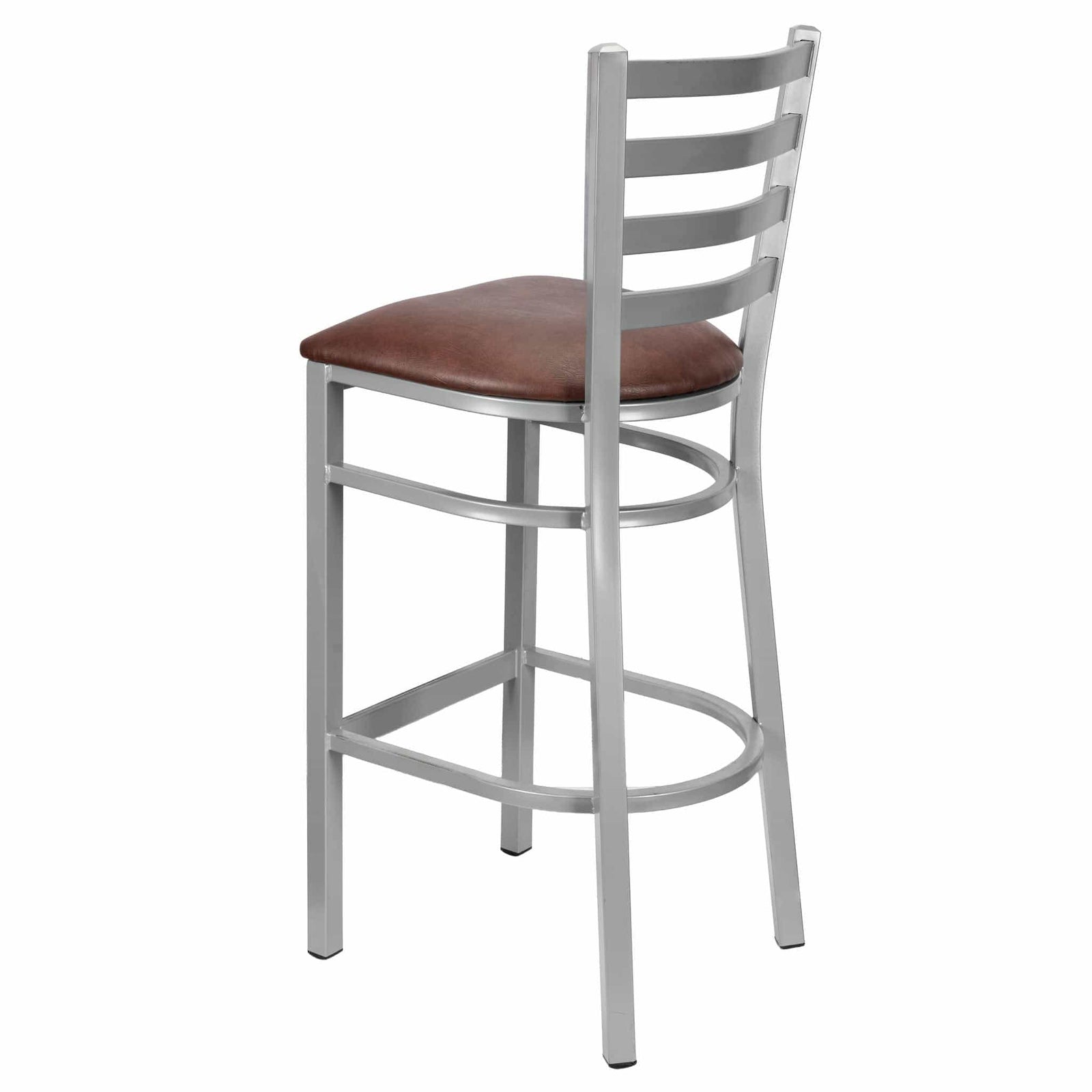 Chivari Ladder Back Bar Stool with Silver Frame and Brown Vinyl Seat BLMSVBR-ZF-KT