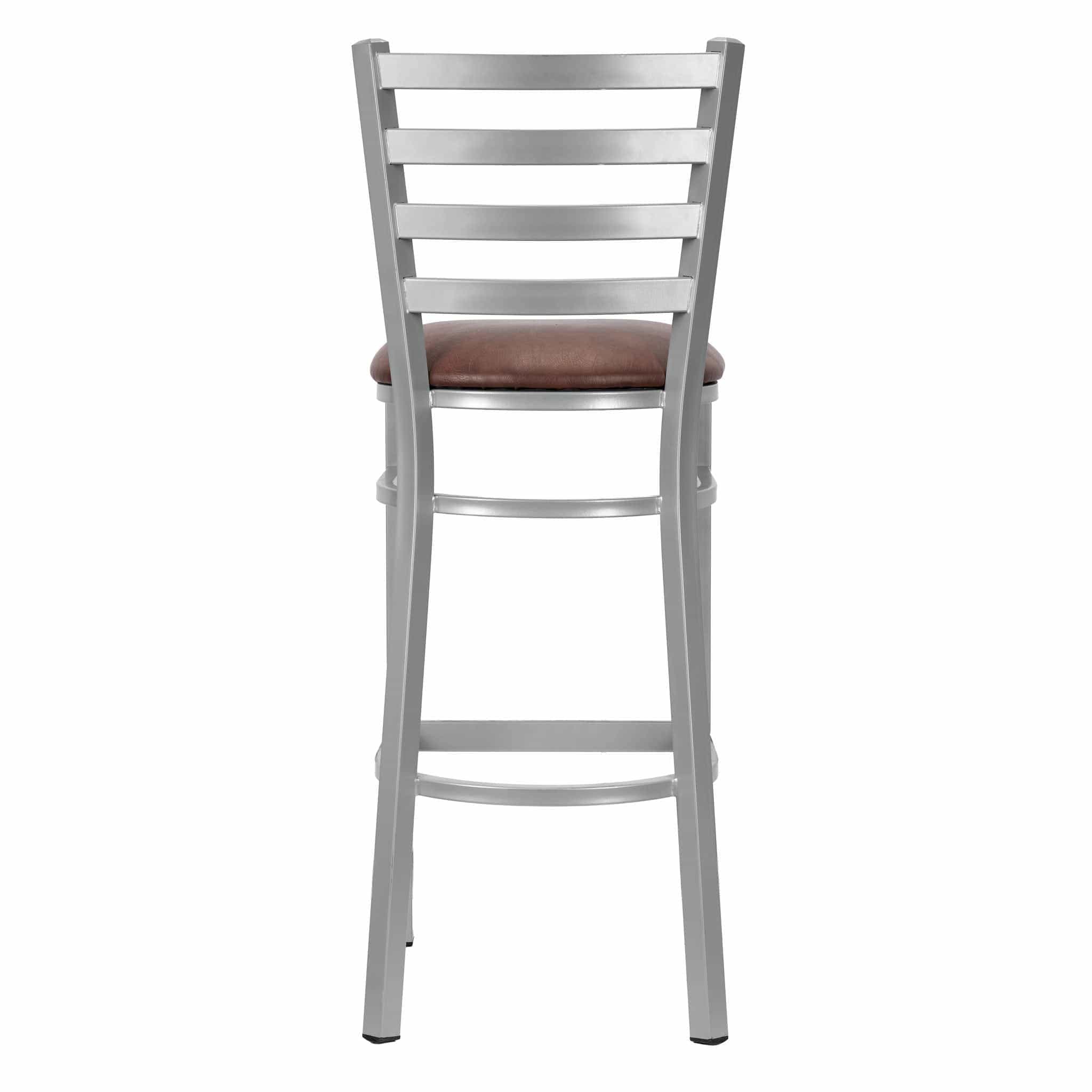 Chivari Ladder Back Bar Stool with Silver Frame and Brown Vinyl Seat BLMSVBR-ZF-KT