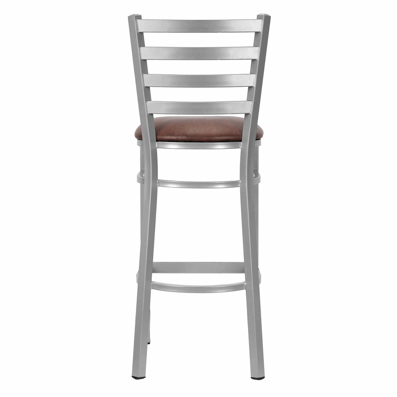 Chivari Ladder Back Bar Stool with Silver Frame and Brown Vinyl Seat BLMSVBR-ZF-KT