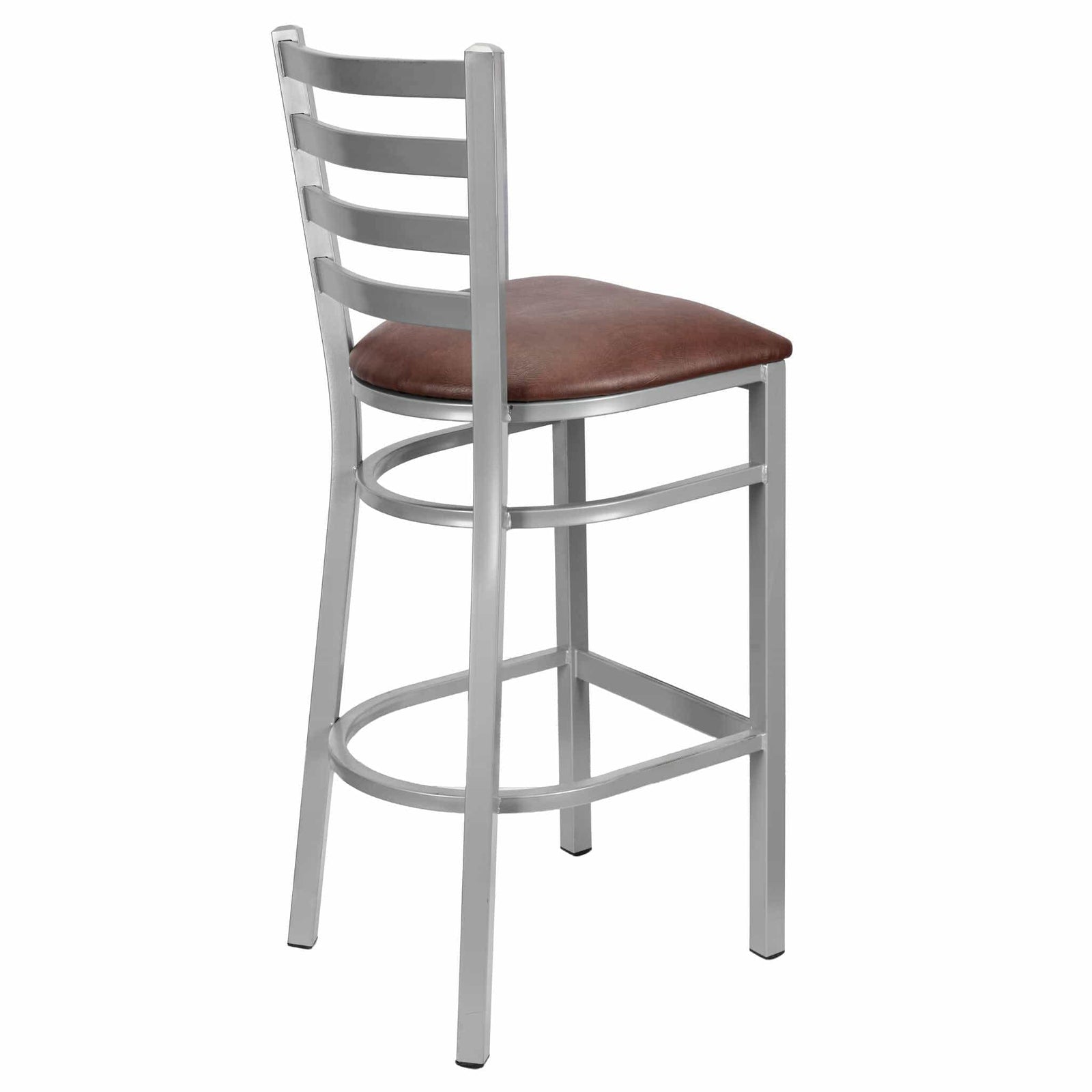 Chivari Ladder Back Bar Stool with Silver Frame and Brown Vinyl Seat BLMSVBR-ZF-KT