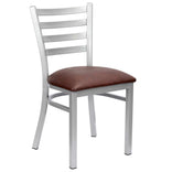 Ladder Back Restaurant Chair with Silver Frame and Brown Vinyl Seat
