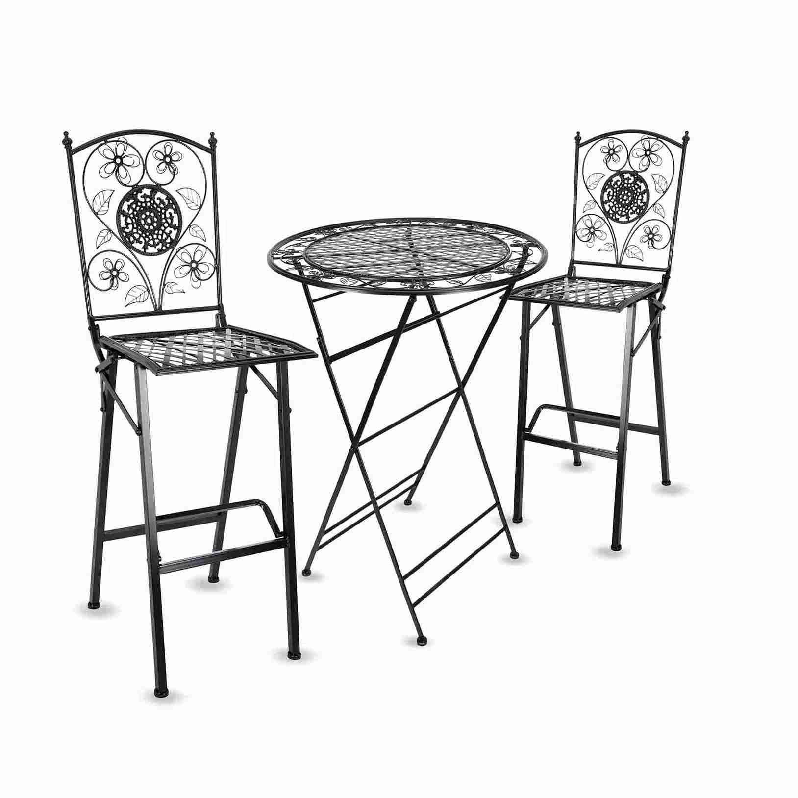 Chivari Barcelona Bistro Set in Rustic Matte Black includes 32" Cocktail Table and 2 Barstools BBBMB-KT-AX