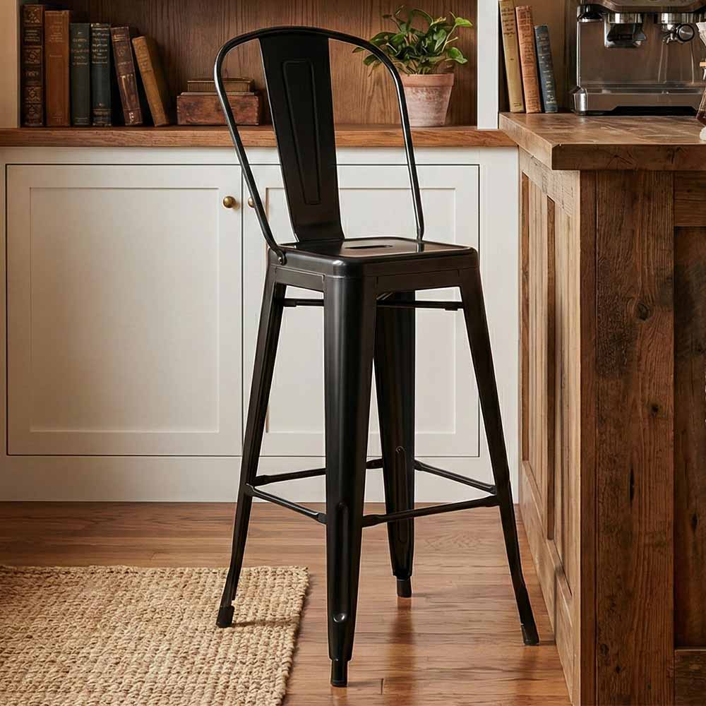 Black Semi-Gloss Tolix Style Metal Barstool with Back