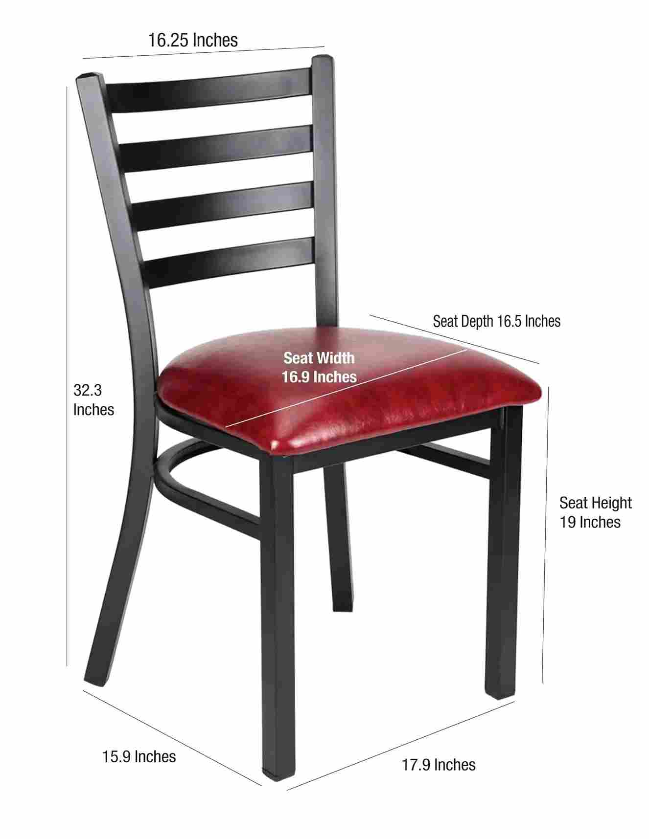 Ladder Back Restaurant Chair with Black Metal Frame and Burgundy Vinyl Seat
