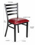 Ladder Back Restaurant Chair with Black Metal Frame and Burgundy Vinyl Seat