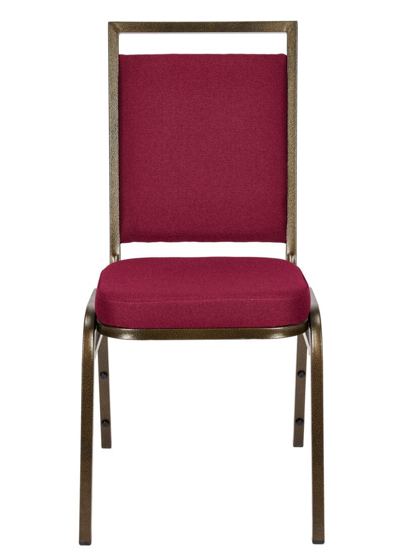 Chivari Burgundy Fabric on Gold Vein Frame Square Back Banquet Chair CQSFBU-ZF-T