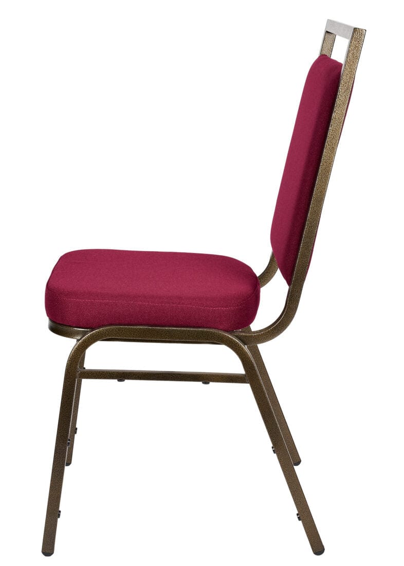 Chivari Burgundy Fabric on Gold Vein Frame Square Back Banquet Chair CQSFBU-ZF-T