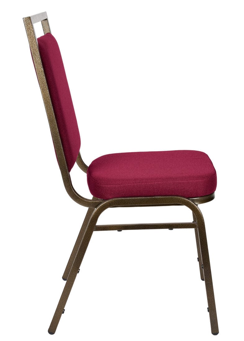 Chivari Burgundy Fabric on Gold Vein Frame Square Back Banquet Chair CQSFBU-ZF-T