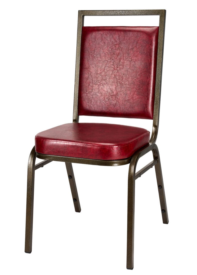 Chivari Burgundy Vinyl on Gold Vein Steel Frame Square Back Banquet Chair CQSVBU-ZF-T