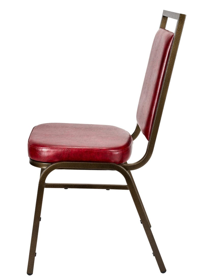 Chivari Burgundy Vinyl on Gold Vein Steel Frame Square Back Banquet Chair CQSVBU-ZF-T