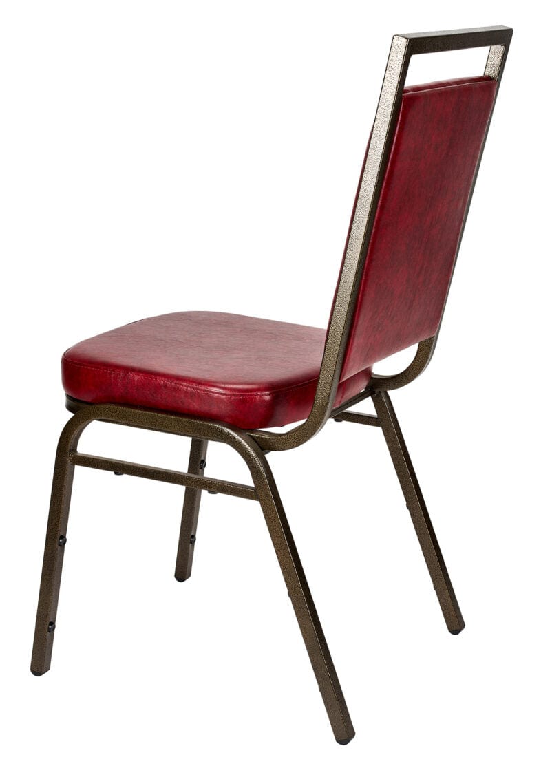 Chivari Burgundy Vinyl on Gold Vein Steel Frame Square Back Banquet Chair CQSVBU-ZF-T