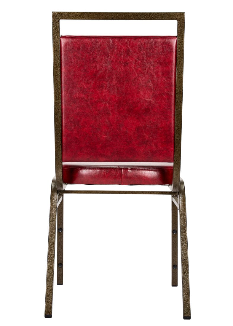 Chivari Burgundy Vinyl on Gold Vein Steel Frame Square Back Banquet Chair CQSVBU-ZF-T