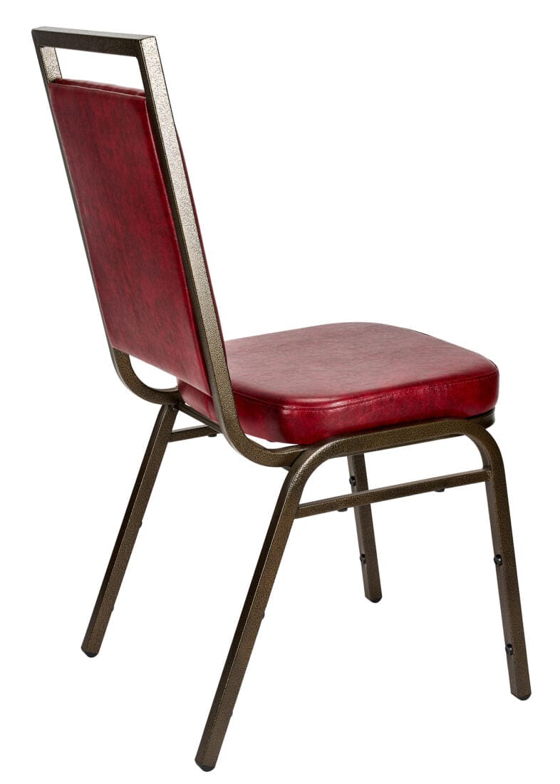 Chivari Burgundy Vinyl on Gold Vein Steel Frame Square Back Banquet Chair CQSVBU-ZF-T
