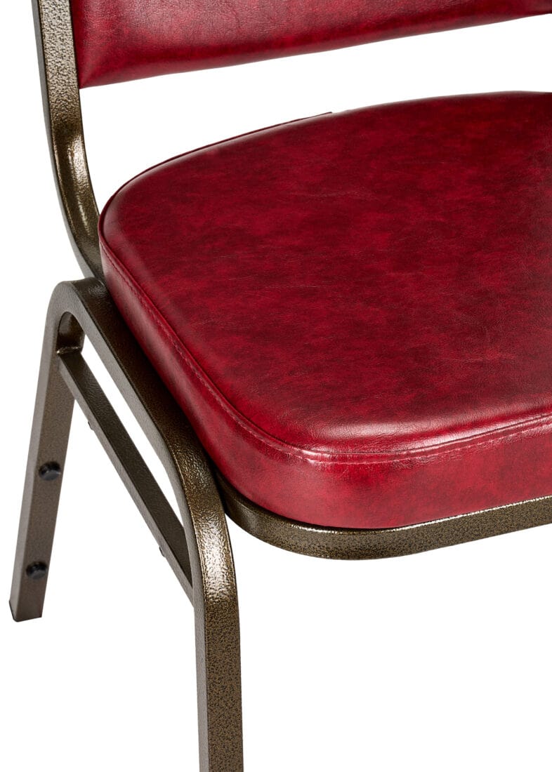 Chivari Burgundy Vinyl on Gold Vein Steel Frame Square Back Banquet Chair CQSVBU-ZF-T