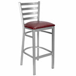Ladder Back Bar Stool with Silver Frame and Burgundy Vinyl Seat