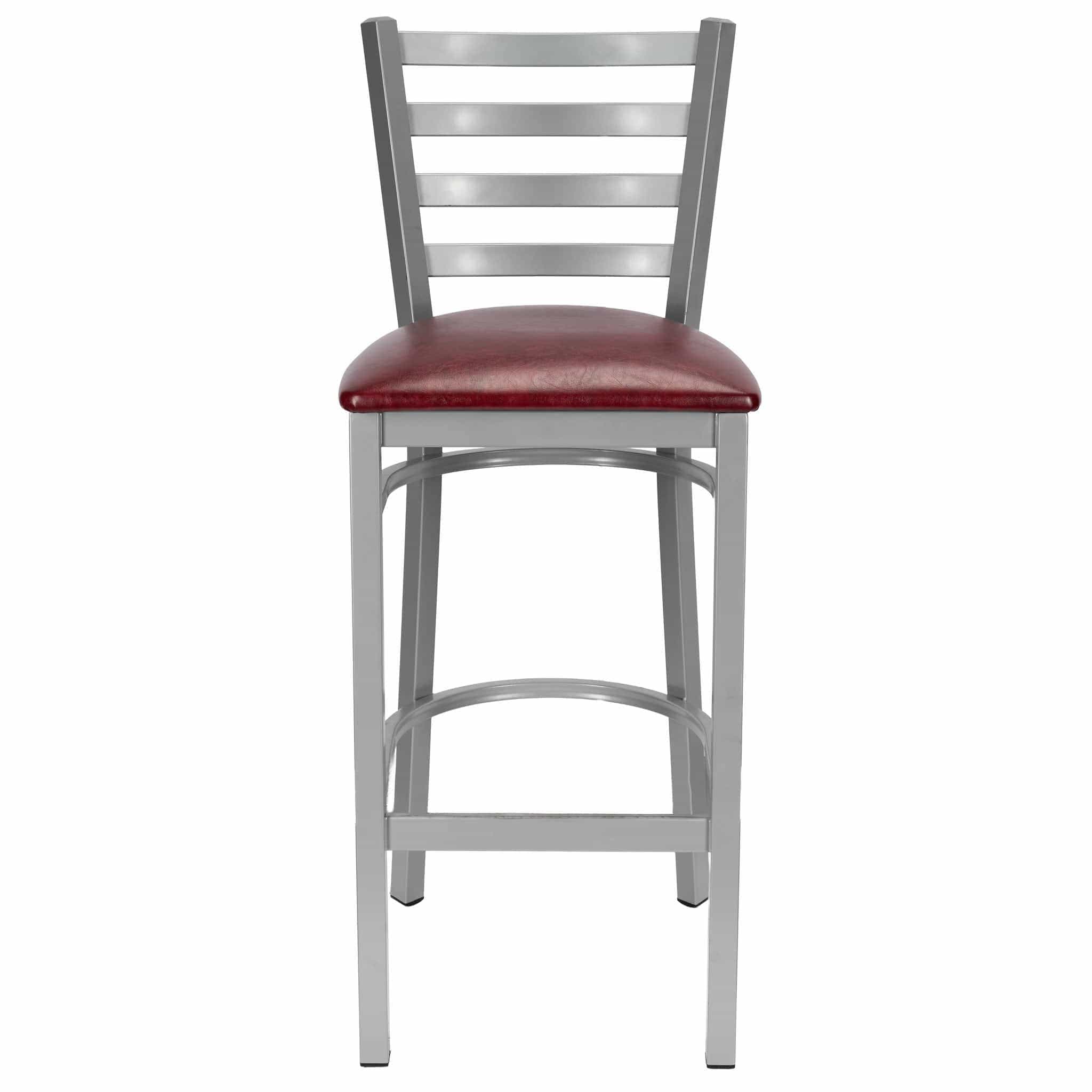 Chivari Ladder Back Bar Stool with Silver Frame and Burgundy Vinyl Seat BLMSVBU-ZF-KT