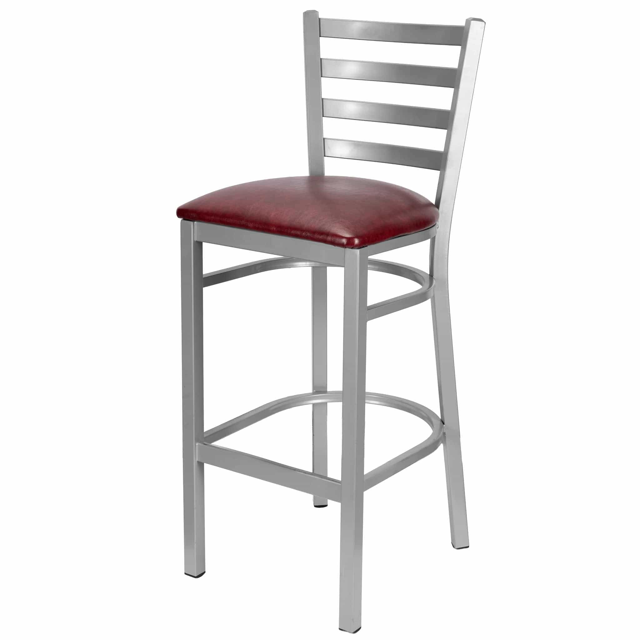 Chivari Ladder Back Bar Stool with Silver Frame and Burgundy Vinyl Seat BLMSVBU-ZF-KT