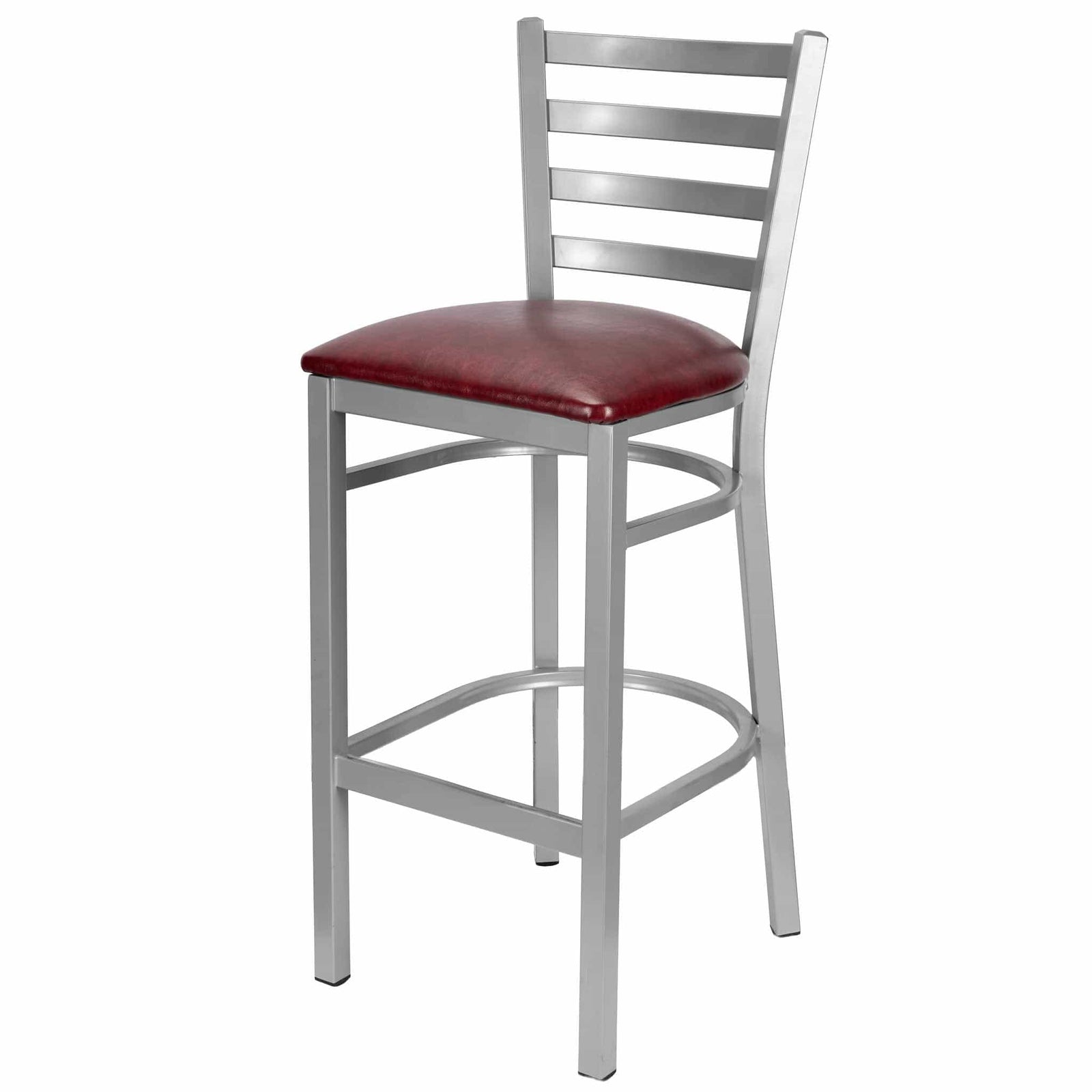 Chivari Ladder Back Bar Stool with Silver Frame and Burgundy Vinyl Seat BLMSVBU-ZF-KT