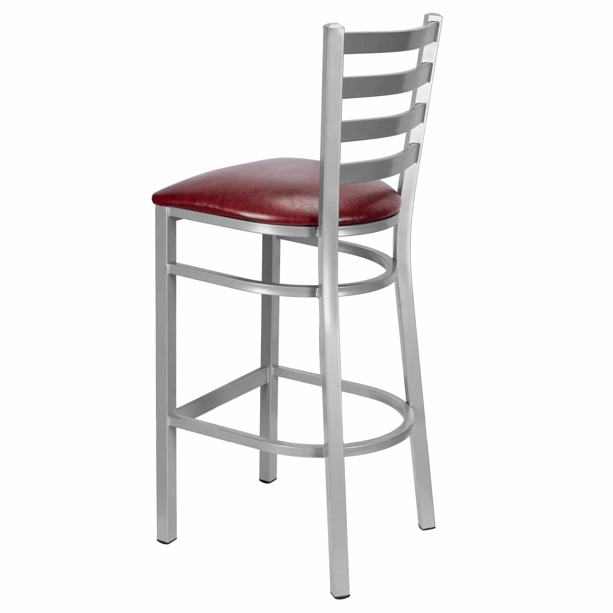 Chivari Ladder Back Bar Stool with Silver Frame and Burgundy Vinyl Seat BLMSVBU-ZF-KT