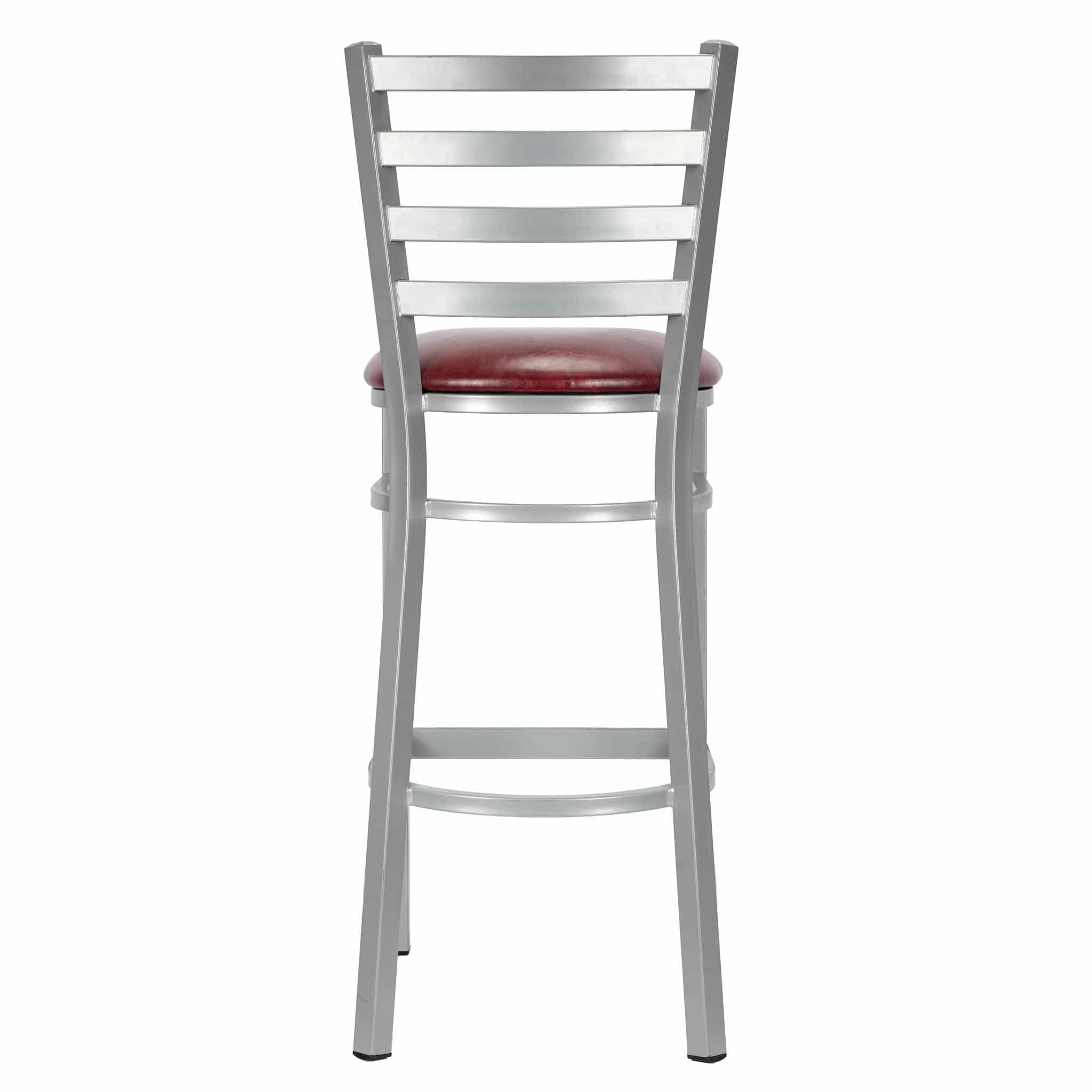 Chivari Ladder Back Bar Stool with Silver Frame and Burgundy Vinyl Seat BLMSVBU-ZF-KT
