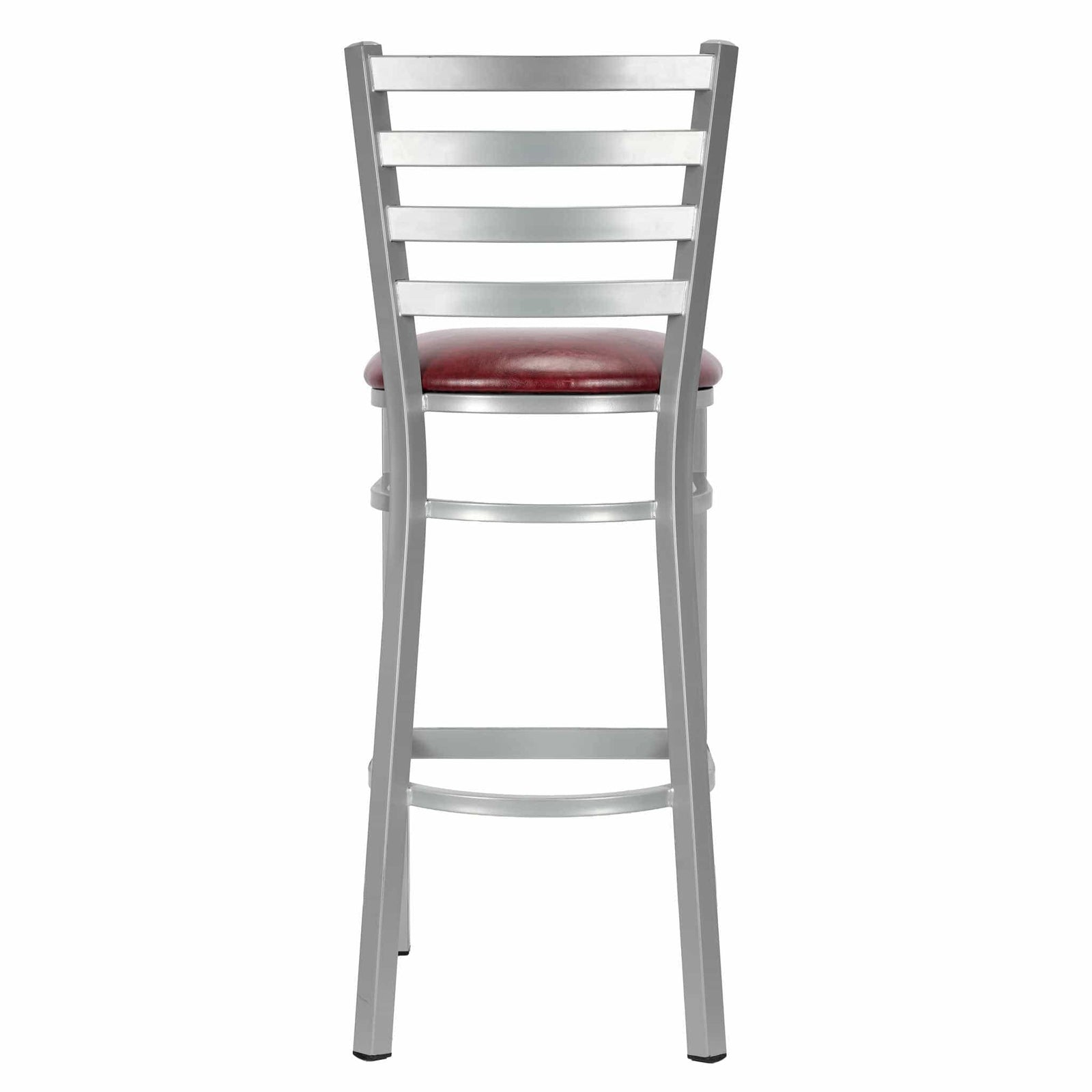 Chivari Ladder Back Bar Stool with Silver Frame and Burgundy Vinyl Seat BLMSVBU-ZF-KT
