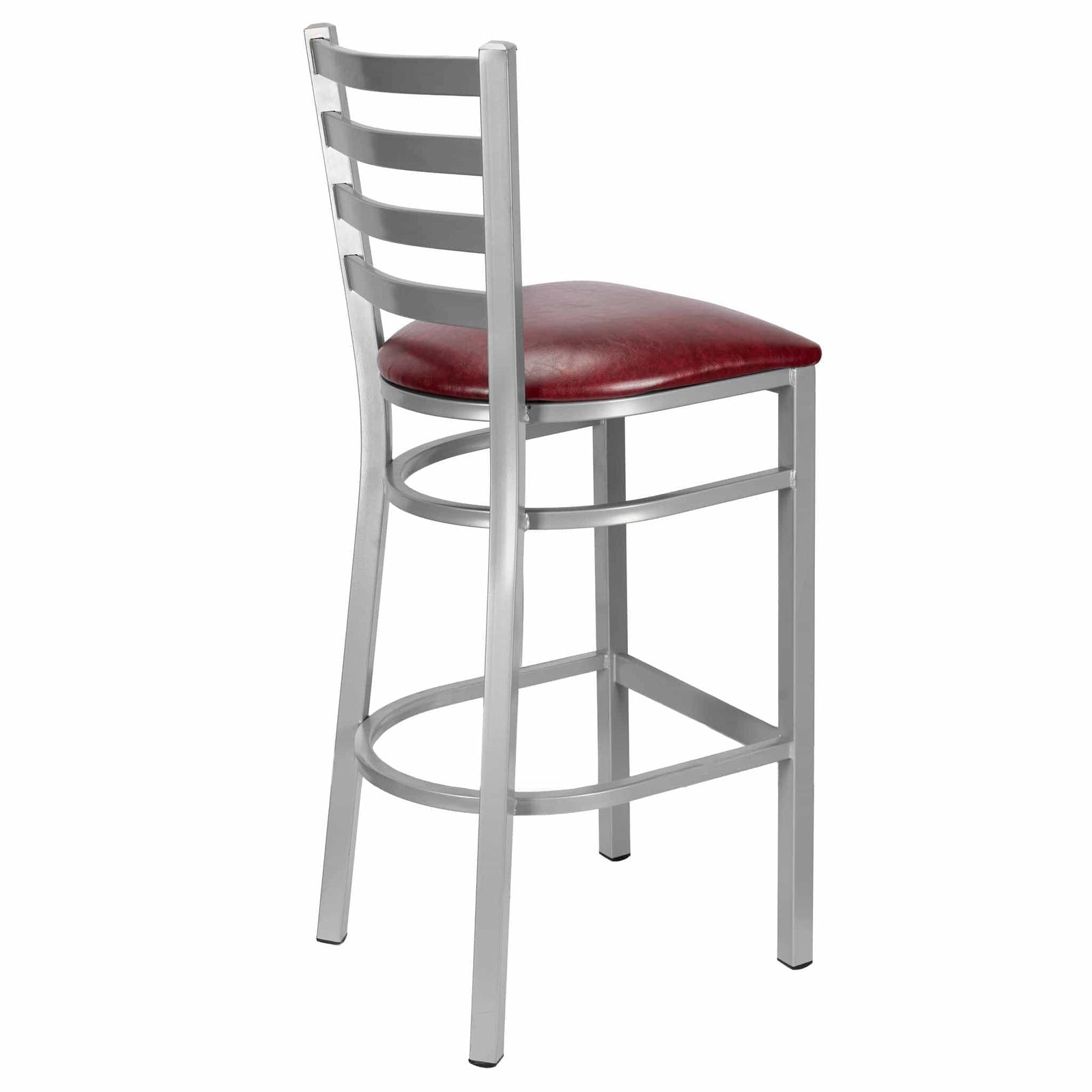 Chivari Ladder Back Bar Stool with Silver Frame and Burgundy Vinyl Seat BLMSVBU-ZF-KT