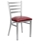 Ladder Back Restaurant Chair with Silver Frame and Burgundy Vinyl Seat