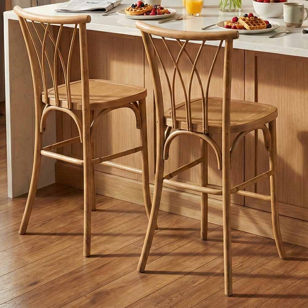 Chivari Natural Resin Steel Skeleton™  Willow Barstool - 2 Pack - Some Assembly Required BWRN-KD-ST-AX-2