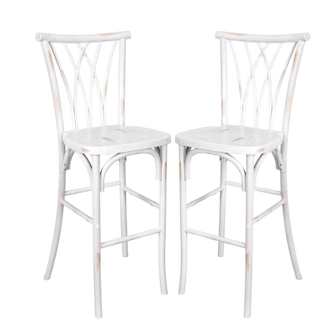 Chivari White Distressed Resin Steel Skeleton™ Willow Barstool - 2 Pack - Some Assembly Required BWRWD-KD-ST-AX-2