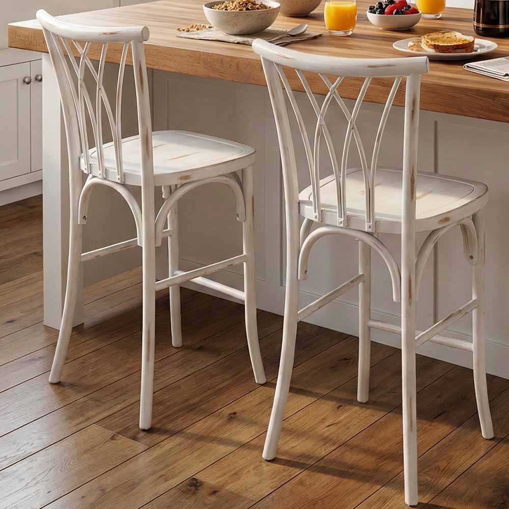 Chivari White Distressed Resin Steel Skeleton™ Willow Barstool - 2 Pack - Some Assembly Required BWRWD-KD-ST-AX-2