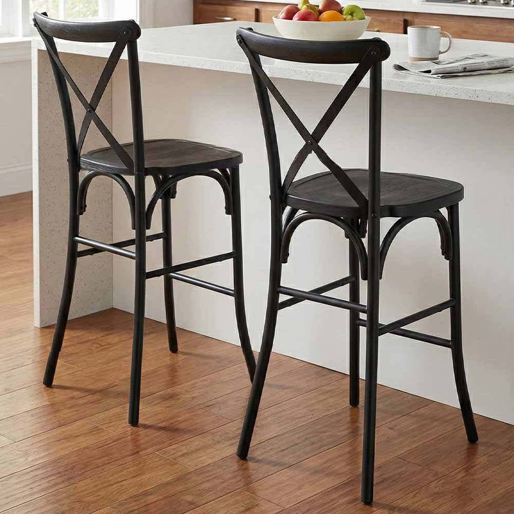 Chivari Black Resin Steel Skeleton™ Cross Back  Barstool - 2 Pack - Some Assembly Required BXRB-KD-ST-AX-2