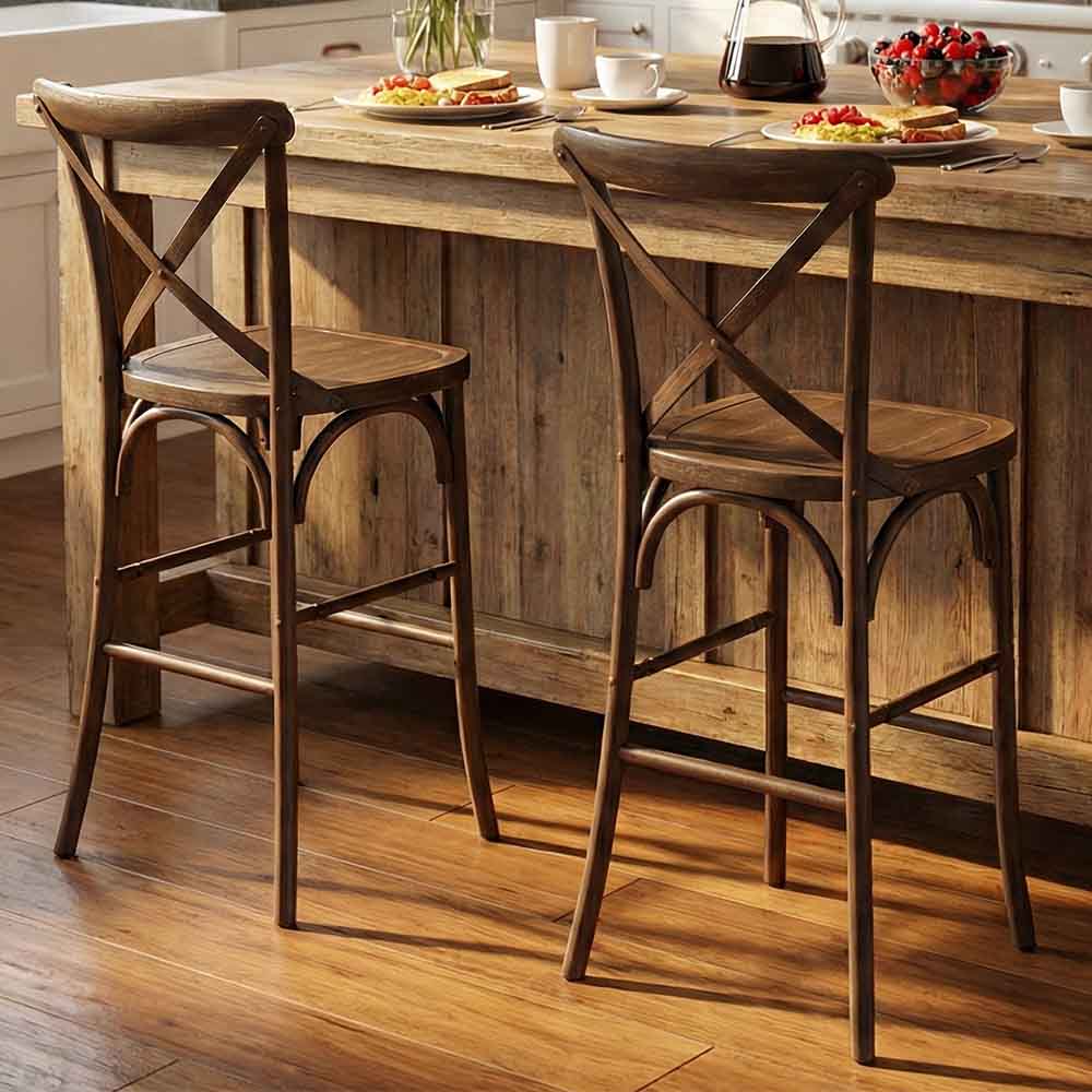 Chestnut Resin Steel Skeleton™ Cross Back Barstool - 2 Pack - Some Assembly Required