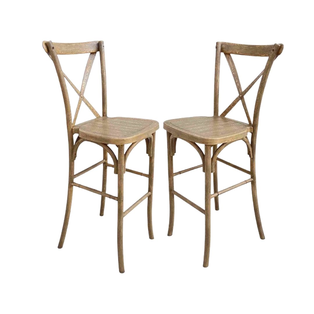 Chivari Chestnut Resin Steel Skeleton™ Cross Back Barstool - 2 Pack - Some Assembly Required BXRC-KD-ST-AX-2