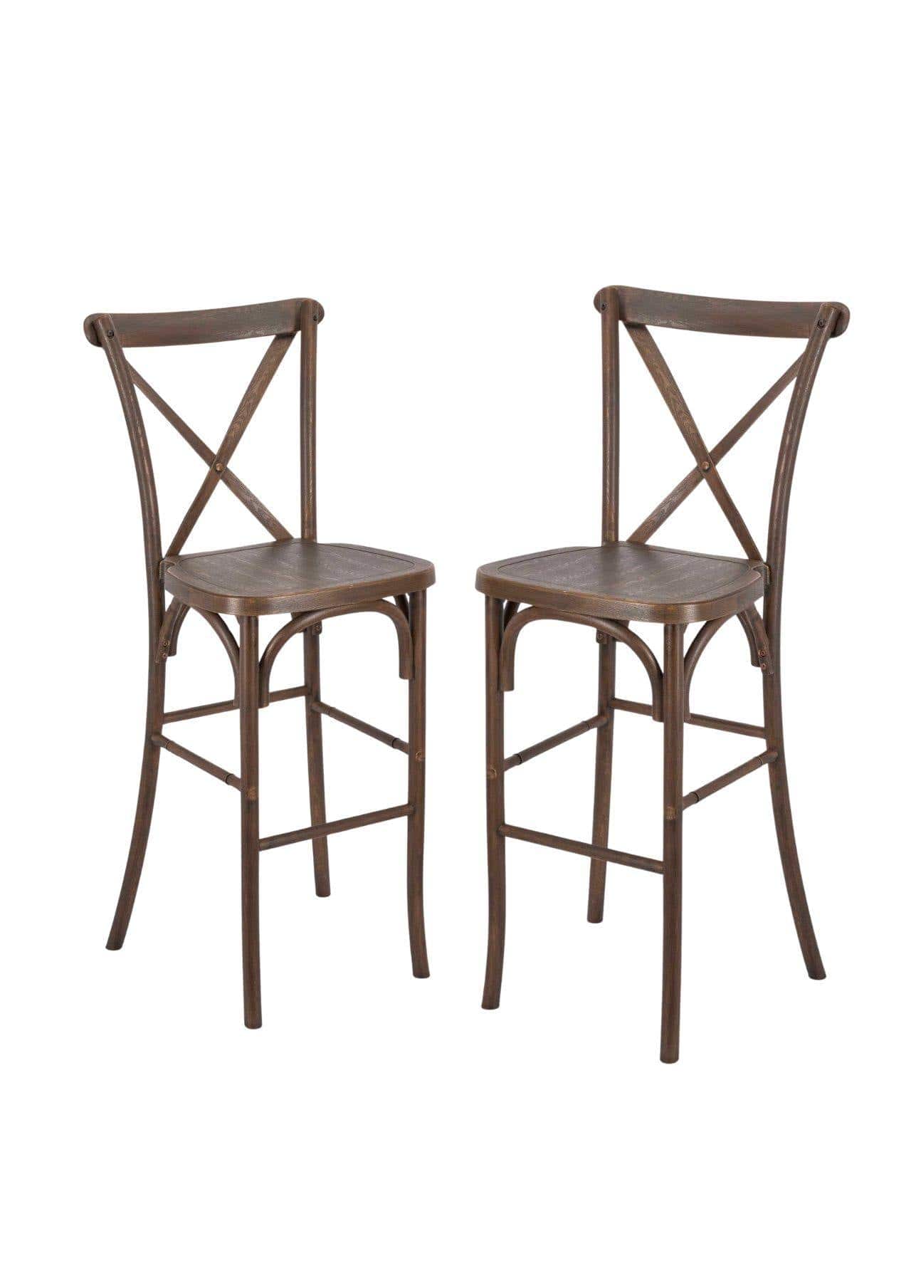 Chivari Fruitwood Resin Steel Skeleton™ Cross Back Barstool - 2 Pack - Some Assembly Required BXRF-KD-ST-AX-2