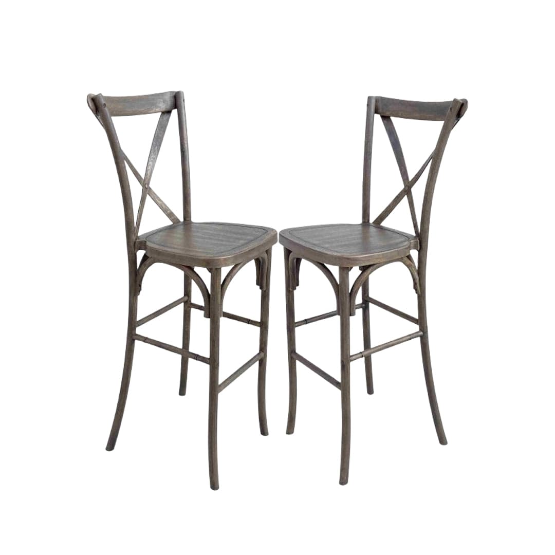Chivari Fruitwood Resin Steel Skeleton™ Cross Back Barstool - 2 Pack - Some Assembly Required BXRF-KD-ST-AX-2