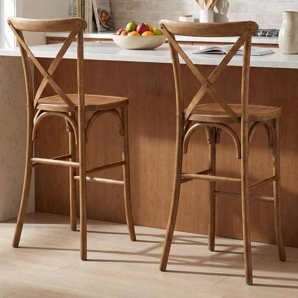 White Distressed Resin Steel Skeleton™ Cross Back Barstool - 2 Pack - Some Assembly Required