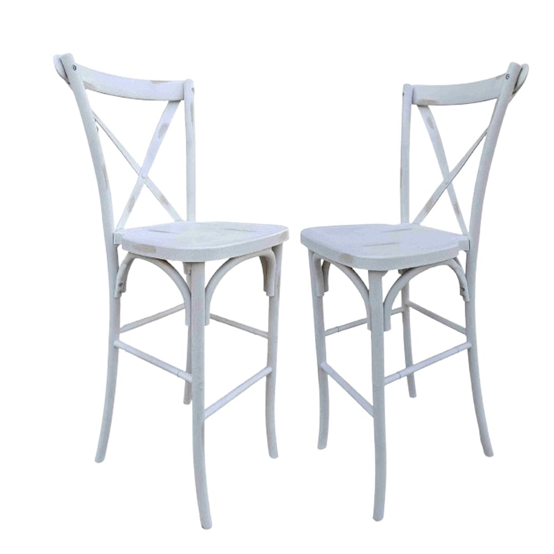 Chivari White Distressed Resin Steel Skeleton™ Cross Back Barstool - 2 Pack - Some Assembly Required BXRWD-KD-ST-AX-2