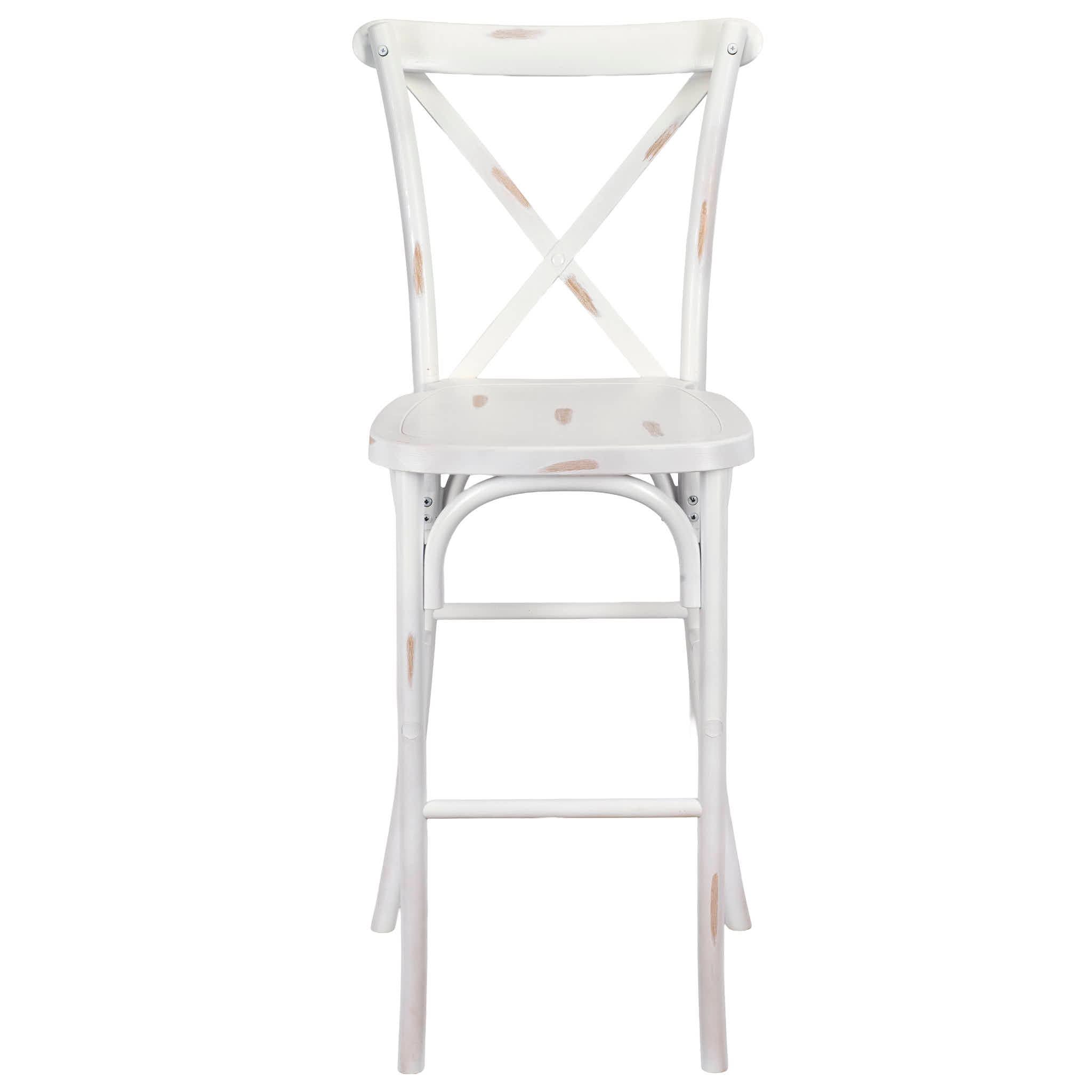 Chivari White Distressed Resin Steel Skeleton™ Cross Back Barstool - 2 Pack - Some Assembly Required BXRWD-KD-ST-AX-2