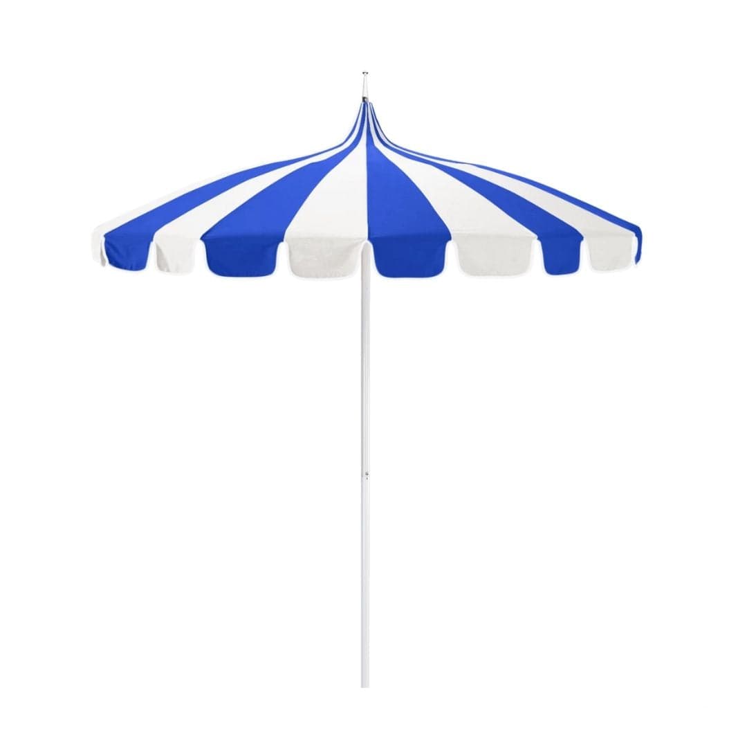 California Umbrellas Pacific Blue 8.5' Pagoda Series Sunbrella Fabric Patio Umbrella with White Aluminum Pole and Push Lift CAL-199484071764