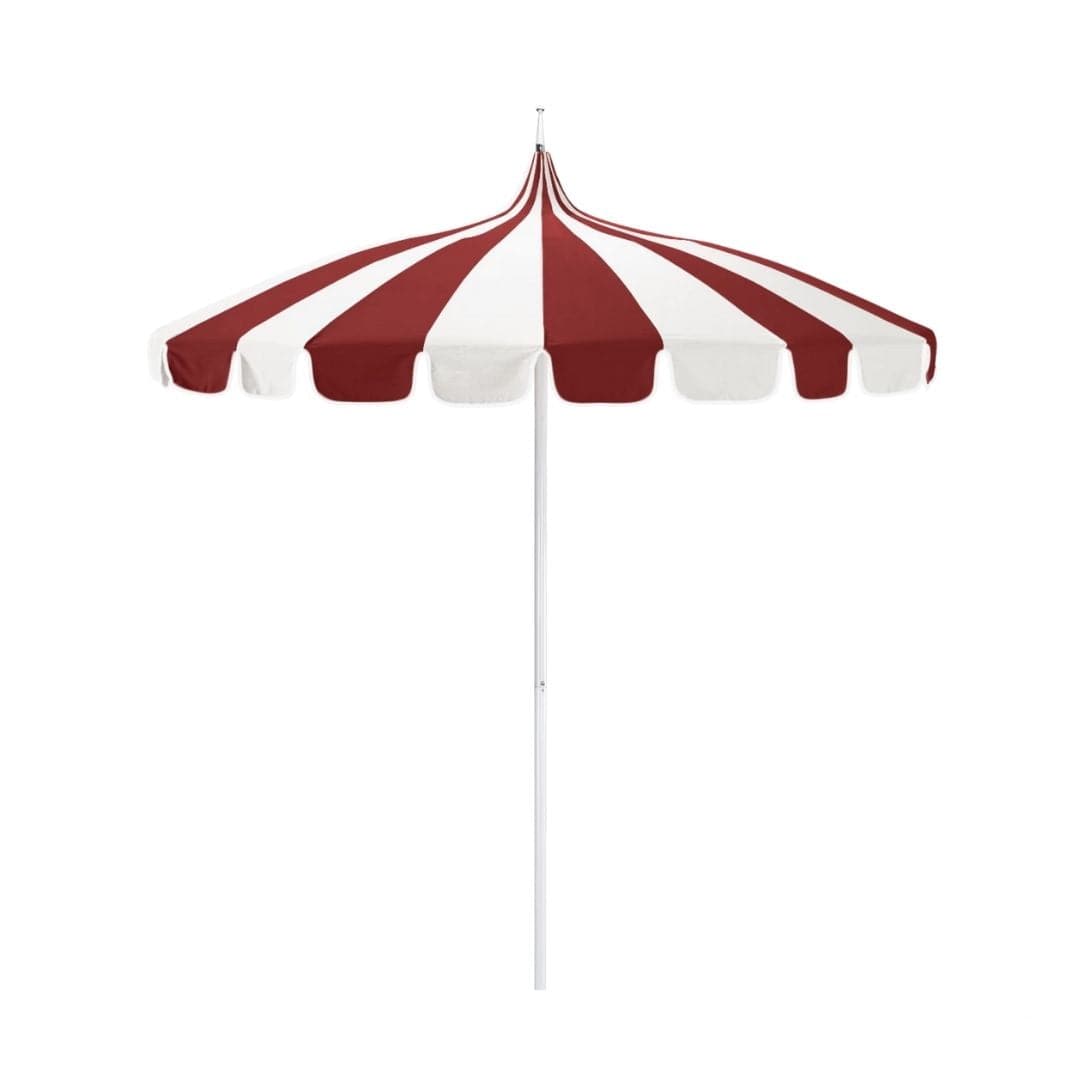 California Umbrellas Jockey Red 8.5' Pagoda Series Sunbrella Fabric Patio Umbrella with White Aluminum Pole and Push Lift CAL-199484071771