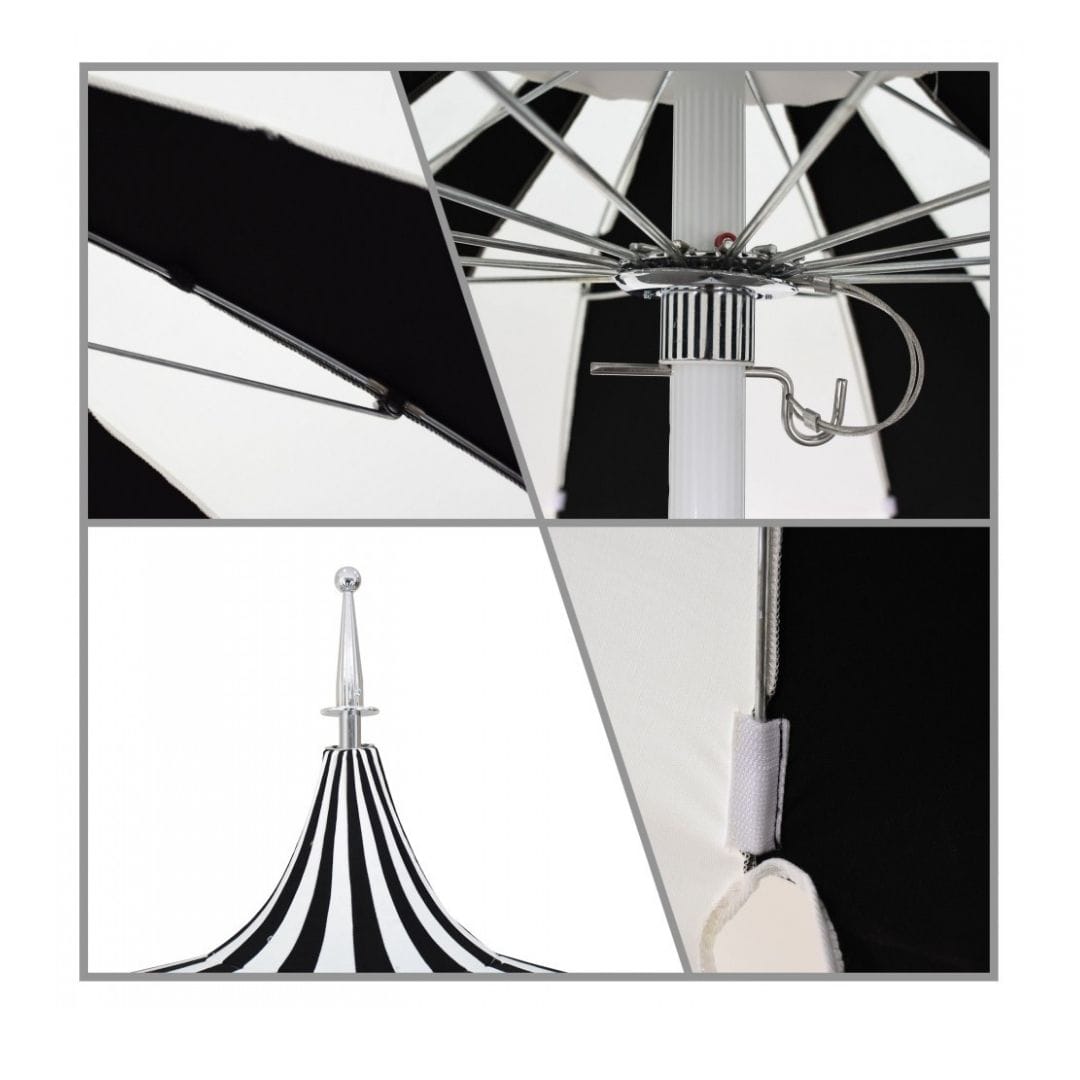 California Umbrellas Black 8.5' Pagoda Series Sunbrella Fabric Patio Umbrella with White Aluminum Pole and Push Lift CAL-SMPT852174PD-0408