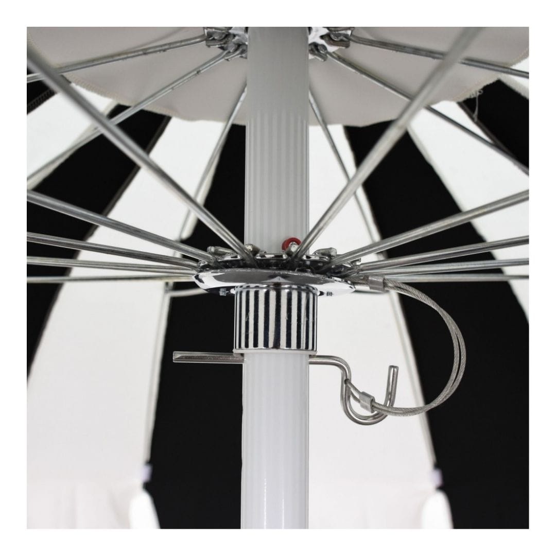 California Umbrellas Black 8.5' Pagoda Series Sunbrella Fabric Patio Umbrella with White Aluminum Pole and Push Lift CAL-SMPT852174PD-0408