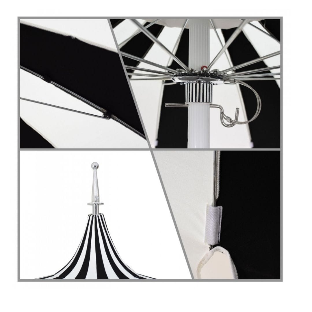 California Umbrellas Tuscan 8.5' Pagoda Series Sunbrella Fabric Patio Umbrella with White Aluminum Pole and Push Lift CAL-SMPT852174PD-0417