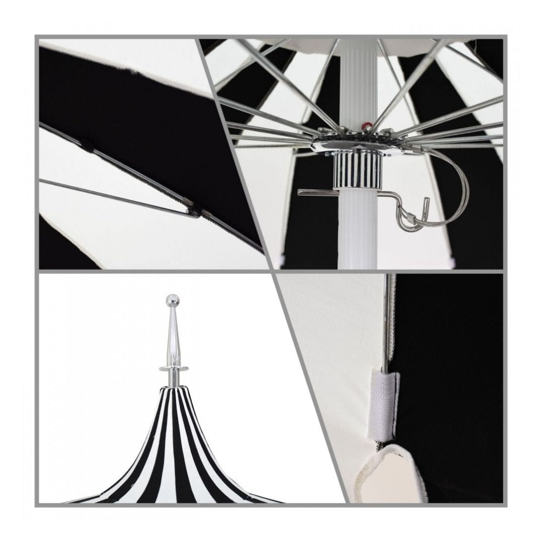 California Umbrellas Antique Beige 8.5' Pagoda Series Sunbrella Fabric Patio Umbrella with White Aluminum Pole and Push Lift CAL-199484071801